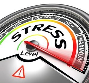 stress level conceptual meter indicating maximum, isolated on white background